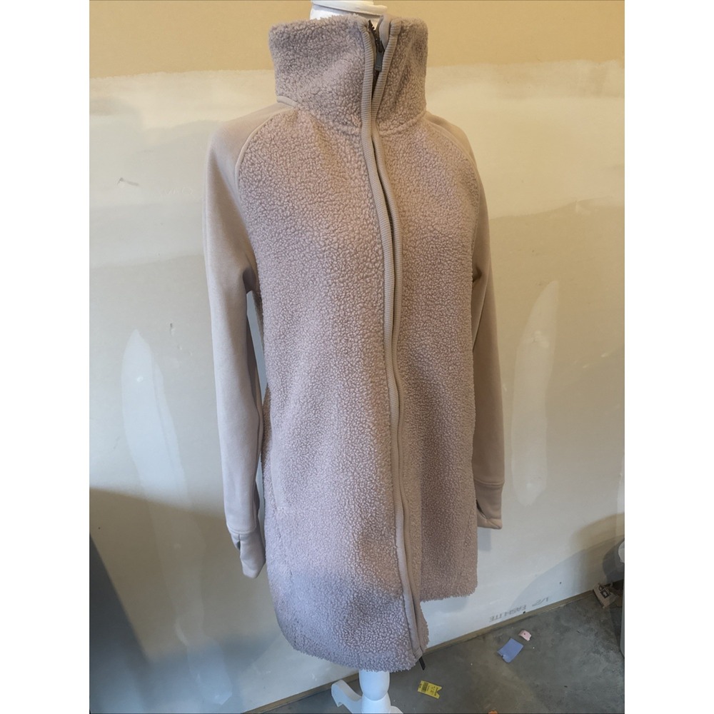 All in Motion Women's Long High Pile Sherpa Jacket Wide Collar Pink Gym Comfy